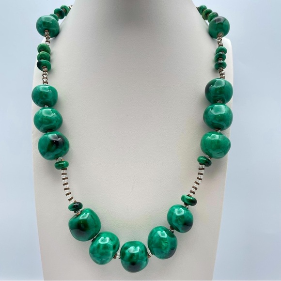Statement Green Chunky Ceramic Bead Statement Necklace 22” - Picture 1 of 7